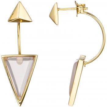 Ohrhänger Dreieck 925 Silber gold vergoldet 2 rosa Glassteine Ohrringe